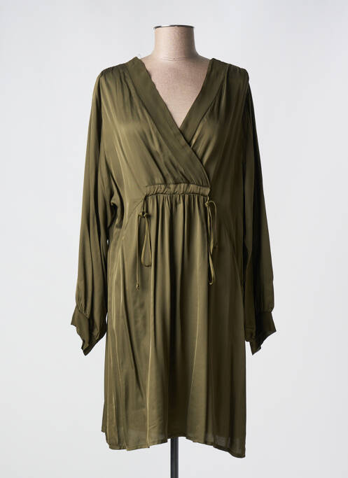 Robe mi-longue coupe fluide manches longues vert PAKO LITTO femme