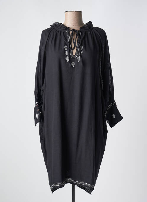 Robe mi-longue coupe fluide manches longues noir MARLO femme