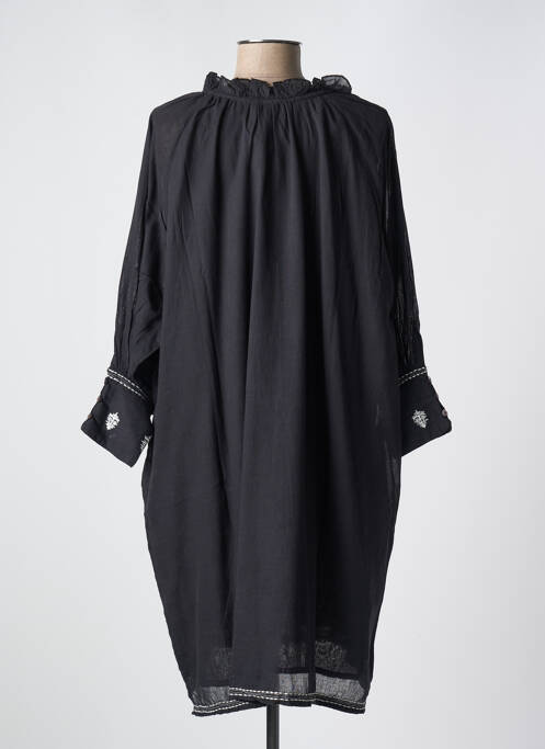 Robe mi-longue coupe fluide manches longues noir MARLO femme