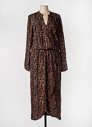 Robe longue manches longues manches longues marron ELORA femme