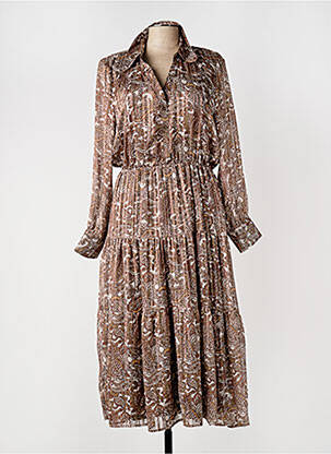 Robe mi-longue imprimé fantaisie manches longues marron ELORA femme