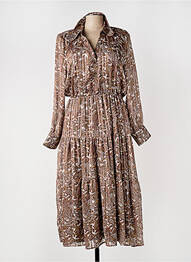 Robe mi-longue imprimé fantaisie manches longues marron ELORA femme