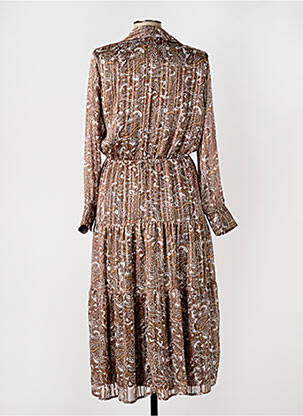 Robe mi-longue imprimé fantaisie manches longues marron ELORA femme