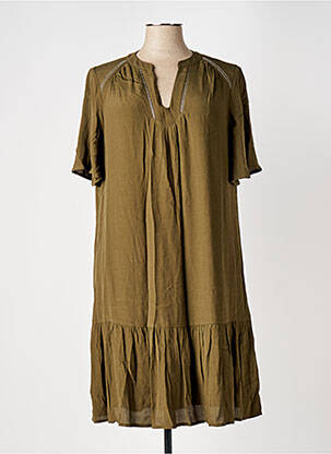 Robe mi-longue manches courtes manches courtes vert ELORA femme