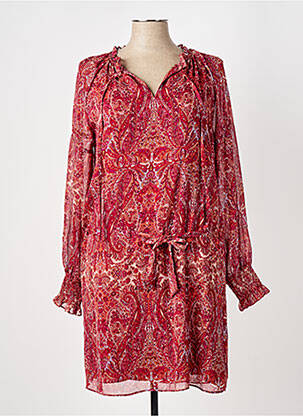 Robe mi-longue imprimé fleurs manches longues rouge ELORA femme