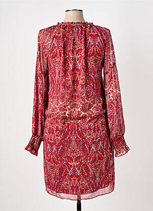 Robe mi-longue imprimé fleurs manches longues rouge ELORA femme