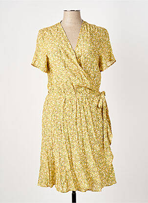 Robe mi-longue imprimé fleurs manches courtes jaune ELORA femme