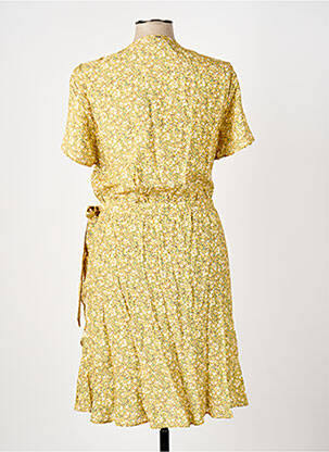 Robe mi-longue imprimé fleurs manches courtes jaune ELORA femme