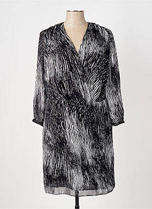 Robe mi-longue imprimé fantaisie manches longues noir ELORA femme