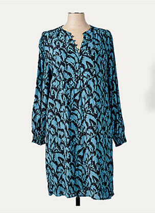 Robe mi-longue imprimé fantaisie manches longues bleu ELORA femme
