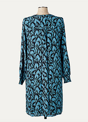 Robe mi-longue imprimé fantaisie manches longues bleu ELORA femme