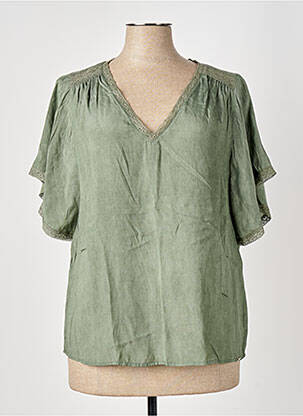 Blouse tissage popeline manches courtes vert ELORA femme