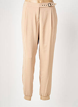 Pantalon droit tissage popeline taille normale beige ELORA femme