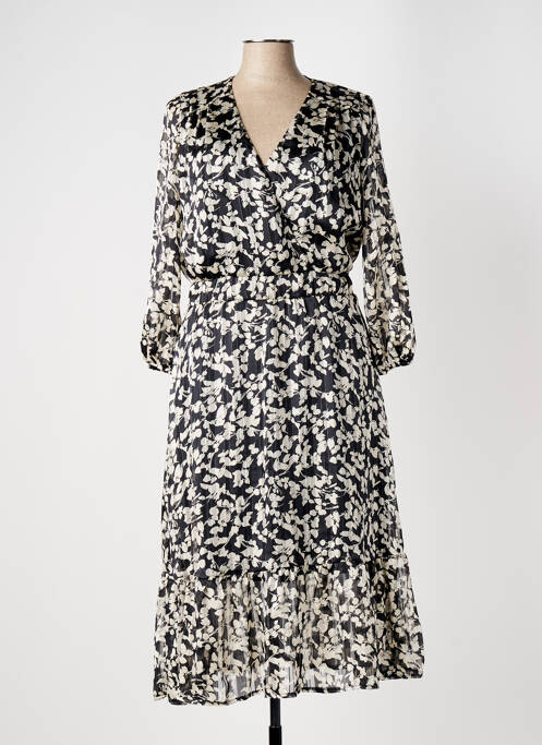 Robe mi-longue imprimé fantaisie manches longues noir ELORA femme