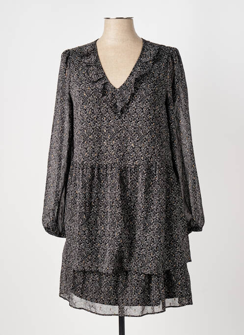 Robe courte manches longues manches longues noir ELORA femme