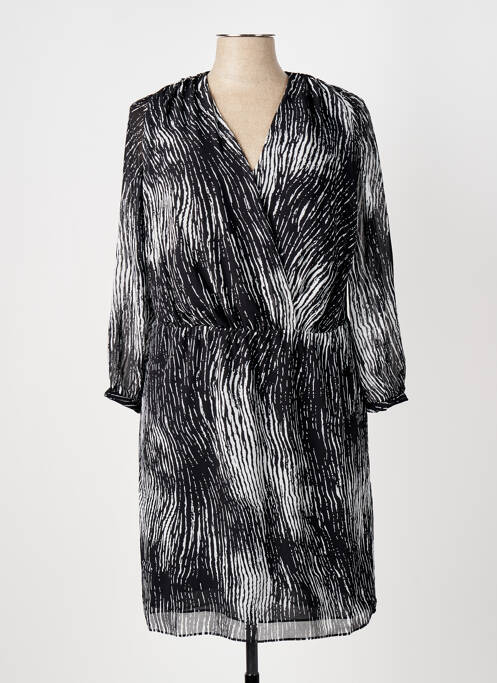Robe mi-longue imprimé fantaisie manches longues noir ELORA femme