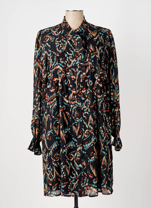 Robe mi-longue imprimé fantaisie manches longues noir ELORA femme