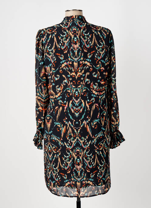 Robe mi-longue imprimé fantaisie manches longues noir ELORA femme