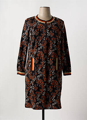 Robe mi-longue imprimé fleurs manches longues marron GUY DUBOUIS femme