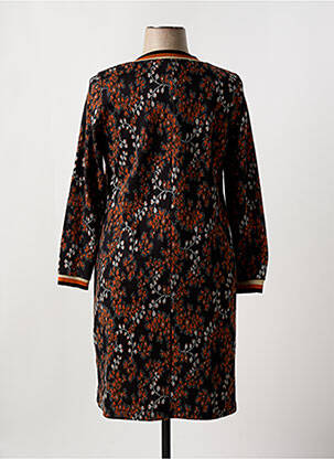 Robe mi-longue imprimé fleurs manches longues marron GUY DUBOUIS femme