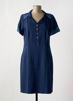 Robe mi-longue imprimé fantaisie manches courtes bleu GUY DUBOUIS femme