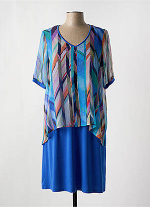Robe mi-longue imprimé fantaisie manches courtes bleu FRANCE RIVOIRE femme