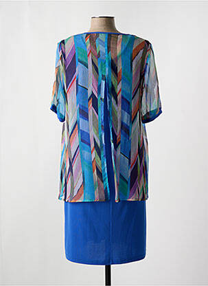 Robe mi-longue imprimé fantaisie manches courtes bleu FRANCE RIVOIRE femme