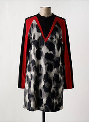 Robe mi-longue imprimé fantaisie manches longues noir SISTTER femme