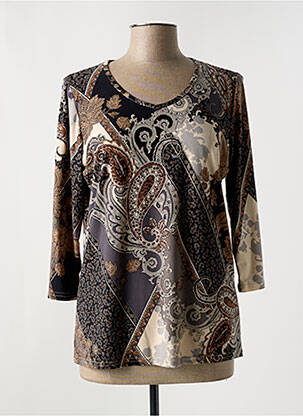 Top imprimé fantaisie manches 3/4 marron UN TEMPS POUR ELLE femme