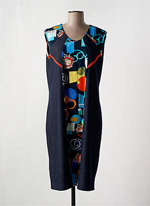 Robe mi-longue imprimé fantaisie sans manche bleu GRIFFON femme