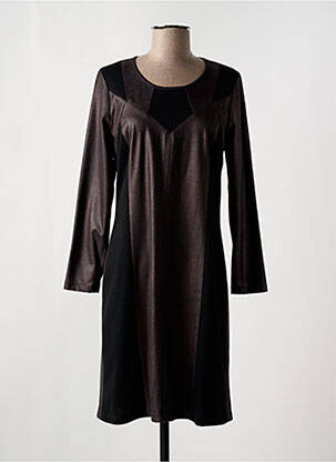 Robe mi-longue manches longues manches longues marron GUY DUBOUIS femme