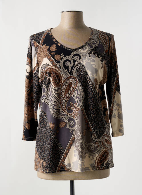 Top imprimé fantaisie manches 3/4 marron UN TEMPS POUR ELLE femme