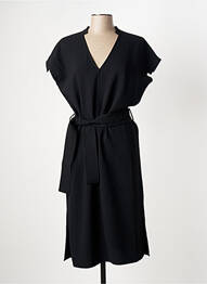 Robe mi-longue tissage crêpe manches courtes noir HANA SAN femme