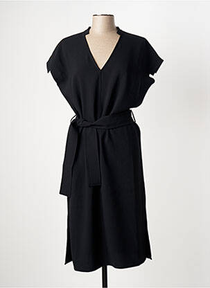 Robe mi-longue tissage crêpe manches courtes noir HANA SAN femme