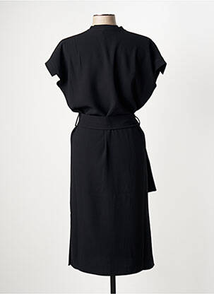 Robe mi-longue tissage crêpe manches courtes noir HANA SAN femme