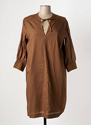 Robe mi-longue manches 3/4 manches 3/4 marron HANA SAN femme