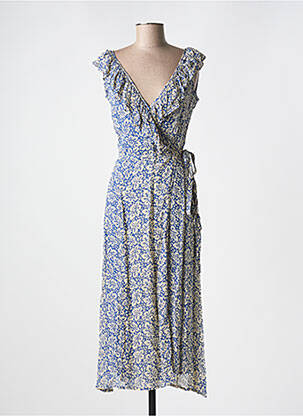 Robe mi-longue imprimé fleurs sans manche bleu PETITE MENDIGOTE femme