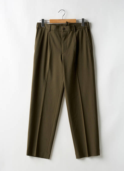 Pantalon chino fermeture zippée sous rabat avec crochet taille haute vert UNIQLO homme