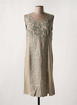 Robe mi-longue tissage crêpe sans manche marron ELISA CAVALETTI femme