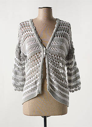 Gilet manches longues maille ajourée gris ELISA CAVALETTI femme