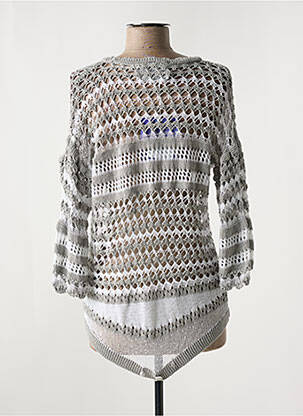 Gilet manches longues maille ajourée gris ELISA CAVALETTI femme