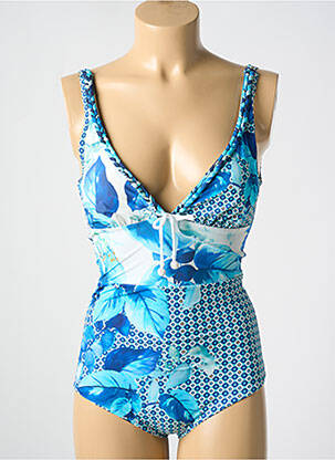 Maillot de bain 1 pièce imprimé fantaisie haut soutien-gorge moulé bleu MIRADONNA femme