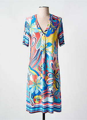 Robe mi-longue coupe fluide manches courtes bleu ROMEO POUR JULIETTE femme