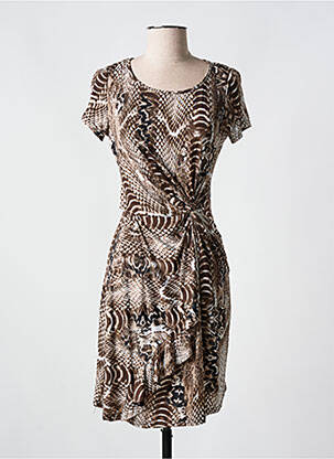 Robe mi-longue imprimé fantaisie manches courtes marron ROMEO POUR JULIETTE femme