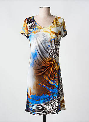 Robe mi-longue imprimé fantaisie manches courtes bleu ROMEO POUR JULIETTE femme
