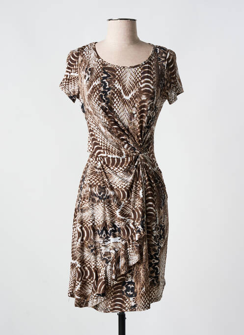 Robe mi-longue imprimé fantaisie manches courtes marron ROMEO POUR JULIETTE femme