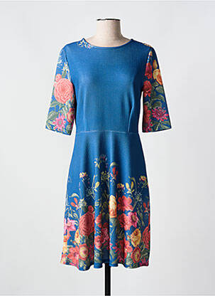 Robe mi-longue coupe évasée manches courtes bleu ROMEO POUR JULIETTE femme