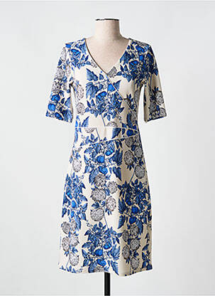 Robe mi-longue imprimé fantaisie manches courtes bleu ROMEO POUR JULIETTE femme