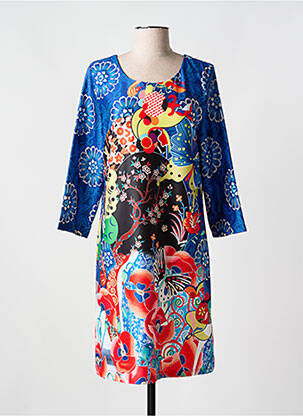 Robe mi-longue manches 3/4 manches 3/4 bleu FOR HER PARIS femme