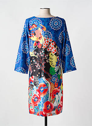 Robe mi-longue manches 3/4 manches 3/4 bleu FOR HER PARIS femme